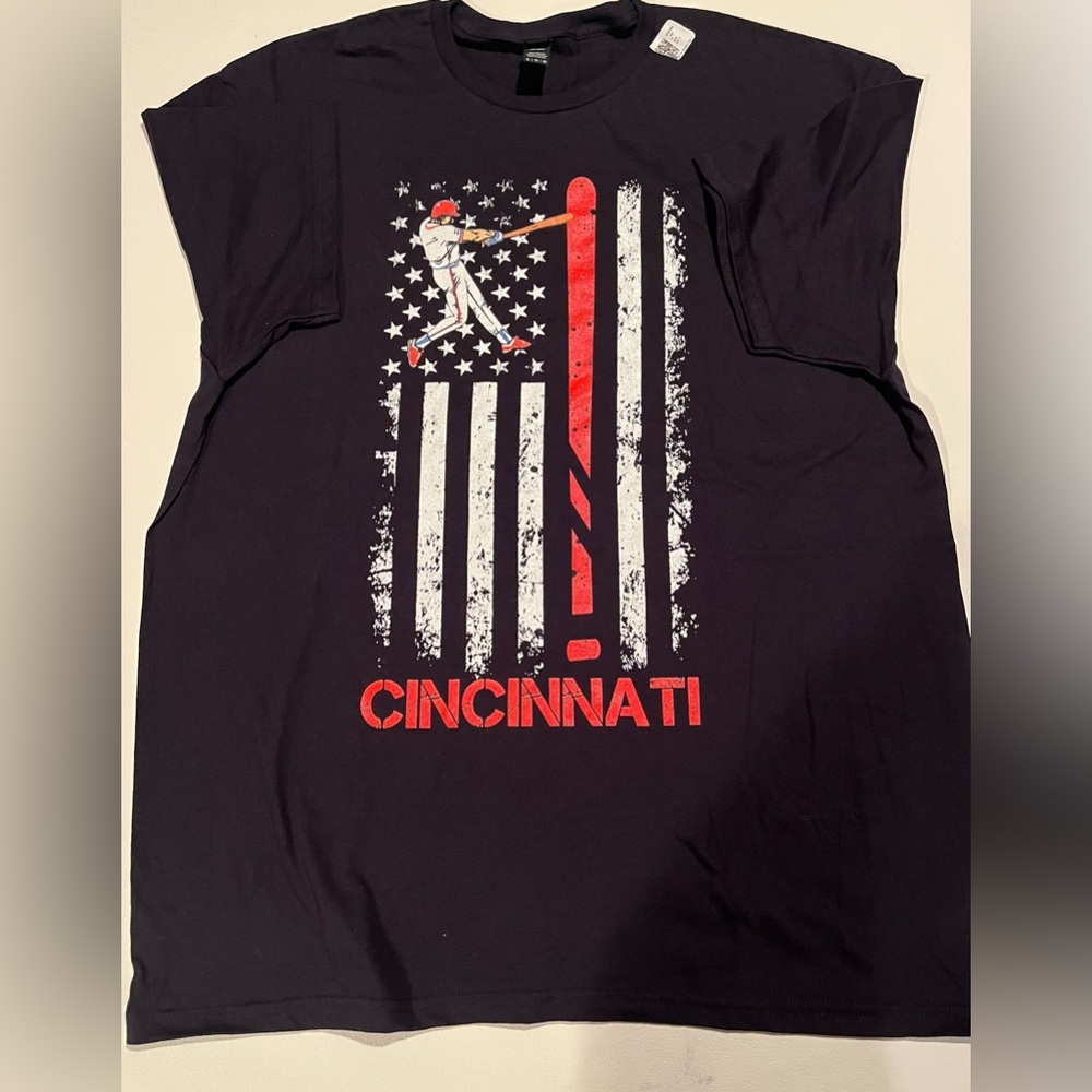 NWT Cincinnati Baseball Graphic Tee Americana Flag Men’s XL - Picture 2 of 3